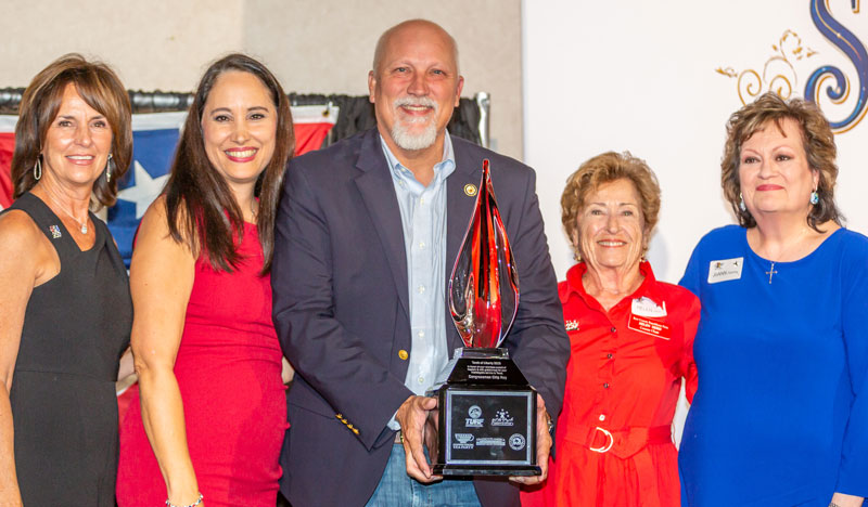 Congressman Chip Roy receives the first Torch of Liberty Award, Saturday, September 19, 2026, at the YO Ranch Hotel in Kerrville. From left: Angela Smith, Fredericksburg Tea Party; Terri Hall, Liberty in Action and TURF; Roy; Helen Herd, Kerr County Republican Party; JoAnn Fleming, Grassroots America – We the People. Photo: Michael Anglin.